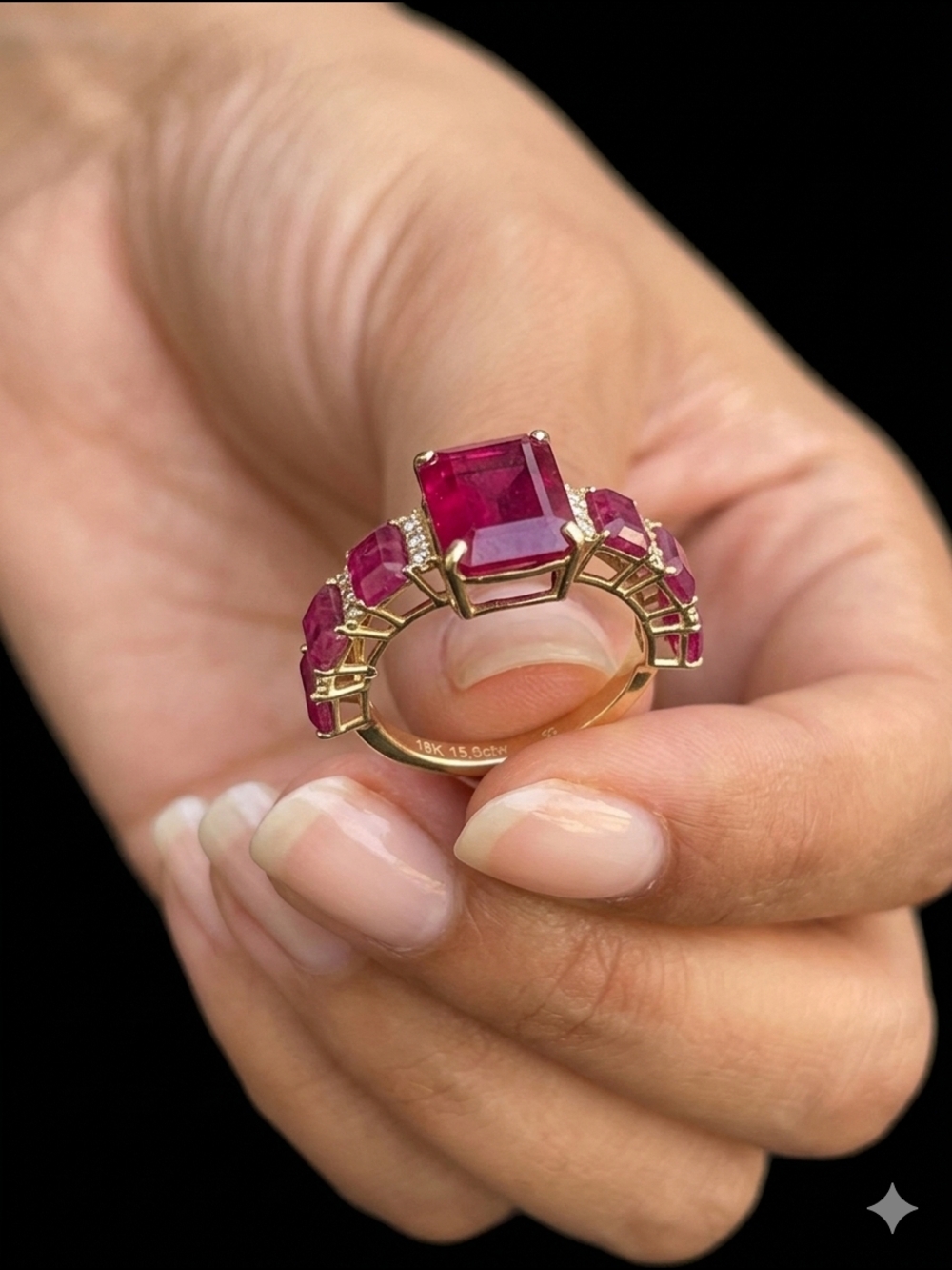 18K Gold Pink Ruby Statement Ring with Diamonds